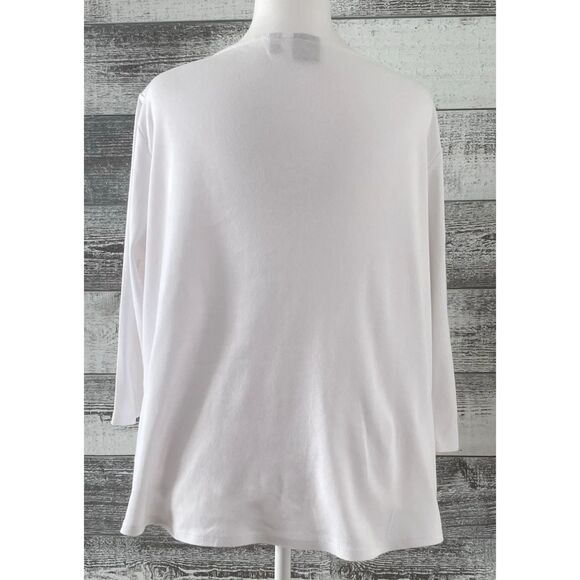 Rafaella Studio Women White Top 3/4 Sleeve 100% Cotton Plus Sz 2XL Keyhole Neck - Picture 2 of 8